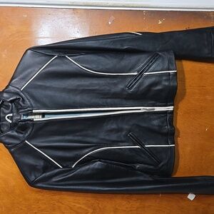 Y2K Wilsons Leather Moto Jacket Women’s S Black Genuine Leather w/ White Piping